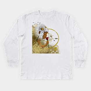 African American Girl and Rose Kids Long Sleeve T-Shirt